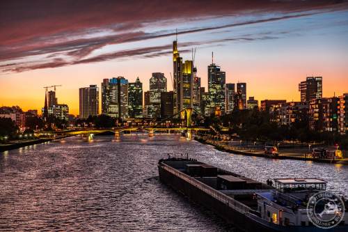 Frankfurt Skyline bei Sonnenuntergang