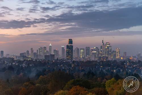 Der Blick vom Goetheturm aus auf die Frankfurter Skyline